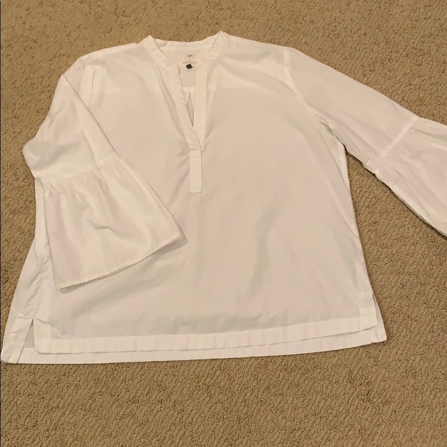 White Split Neck Blouse With Bell Sleeves